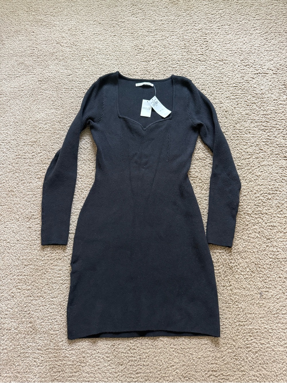 Abercrombie & Fitch Black Long-Sleeve Square-Neck Knit Dress